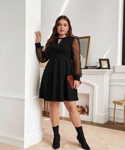 C4D Women Skater Black Above Knee/Mid Thigh Length Dress