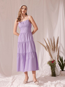 STREET9 Women Fit and Flare Purple Below Knee Dress