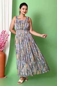 National Lebash Women A-line Green Maxi/Full Length Dress