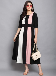 PURVAJA Women Fit and Flare Multicolor Maxi/Full Length Dress