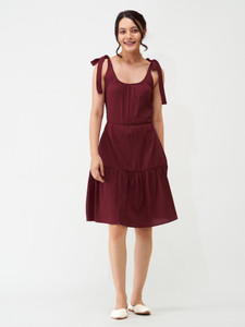 AASK Women Fit and Flare Maroon Knee Length Dress