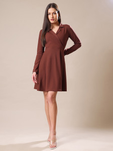 MILOST Women Fit and Flare Brown Mini/Short Dress