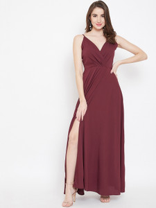 Ostara Women Maxi Maroon Full Length Dress