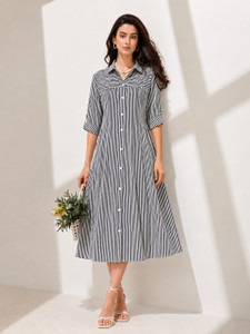 Sheetal Associates Women Shirt Black, White Midi/Calf Length Dress