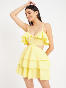 DRAPE AND DAZZLE Women A-line Yellow Mini/Short Dress