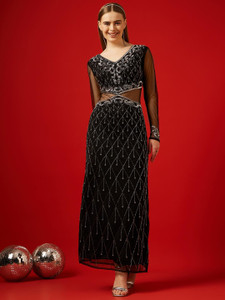 STREET9 Women Fit and Flare Black, Grey Maxi/Full Length Dress