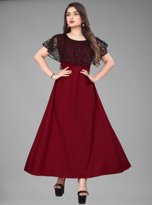 Qena Women Maxi Red Full Length Dress