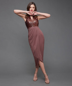 Miss Chase Women Asymmetric Brown Midi/Calf Length Dress