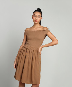 ONLY Women Fit and Flare Brown Knee Length Dress