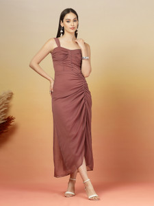 AAYU Women A-line Grey Midi/Calf Length Dress