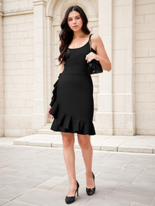 KOTTY Women Ruffled Black Above Knee/Mid Thigh Length Dress