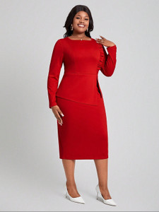 Curvy CLOSET Women Bodycon Red Midi/Calf Length Dress