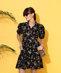 Honky Tonky Women Balloon/Bubble Black Above Knee/Mid Thigh Length Dress