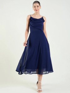 Herway Women Fit and Flare Blue Midi/Calf Length Dress