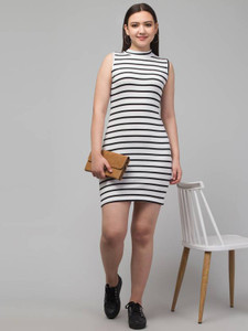 Zintom Women Bodycon White, Black Above Knee/Mid Thigh Length Dress