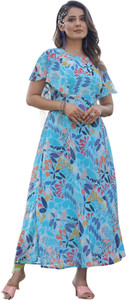 JYOTESTORE Women Fit and Flare Multicolor Maxi/Full Length Dress