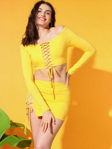 TANDUL Women Bodycon Yellow Mini/Short Dress