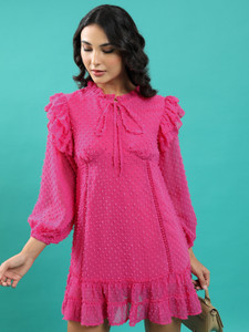 Tokyo Talkies Women Blouson Pink Above Knee/Mid Thigh Length Dress