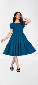 KRIVANSHSTORE Women Fit and Flare Blue Midi/Calf Length Dress