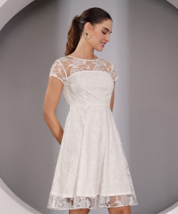 Miss Chase Women Skater White Knee Length Dress
