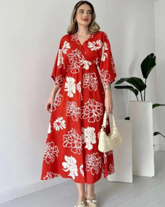 Pimu Women A-line Red Maxi/Full Length Dress