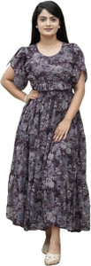 Parth Creation Women A-line Multicolor Maxi/Full Length Dress
