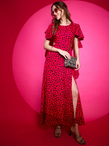 Sheetal Associates Women Fit and Flare Red, Black Maxi/Full Length Dress