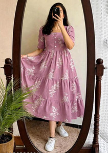 Devastri Women Fit and Flare Pink Midi/Calf Length Dress