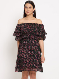 MARC LOUIS Women Fit and Flare Black Knee Length Dress