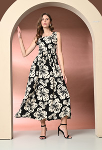 METRONAUT Women Tiered Black Ankle Length Dress