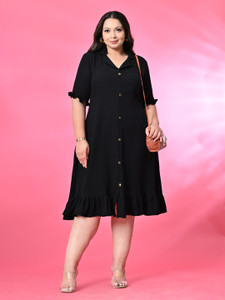 PrettyPlus by Desinoor.com Women A-line Black Midi/Calf Length Dress