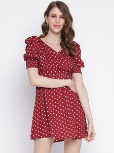 IQRAAR Women Empire Waist Maroon Mini/Short Dress