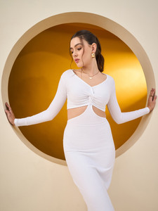 COLOR CAPITAL Women Bodycon White Midi/Calf Length Dress