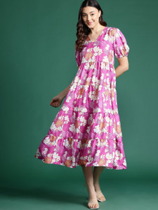 Dressberry Women A-line Pink Midi/Calf Length Dress