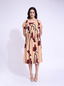 PURVAJA Women Fit and Flare Pink Below Knee Dress