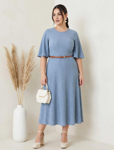 Selvia Women A-line Light Blue Midi/Calf Length Dress