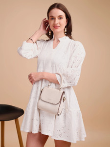 THE CLUB OF WHITE Women Fit and Flare White Knee Length Dress