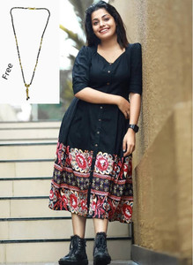 Ethniclook Women Fit and Flare Black Midi/Calf Length Dress