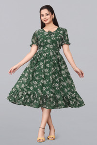 Ann Springs Women Fit and Flare Dark Green Midi/Calf Length Dress