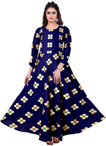 Trendy Fab Women Fit and Flare Blue Maxi/Full Length Dress