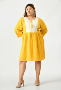 VAAMII Women Fit and Flare Yellow Knee Length Dress