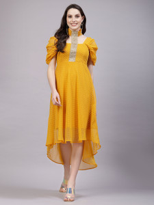 AAYU Women Asymmetric Yellow Ankle Length Dress