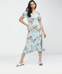 Tokyo Talkies Women Skater Light Green Midi/Calf Length Dress