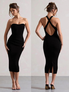 Traquila Women Bodycon Black Knee Length Dress