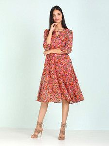 HARPA Women Fit and Flare Multicolor Below Knee Dress