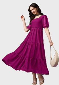 Krunal Raiyani Women Fit and Flare Purple Maxi/Full Length Dress