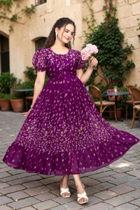 Bhadani Women Fit and Flare Purple Maxi/Full Length Dress
