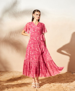 Miss Chase Women Wrap Pink Midi/Calf Length Dress