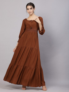 AAYU Women Maxi Brown Full Length Dress