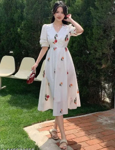 NAGMA FASHION Women Fit and Flare White Below Knee Dress
